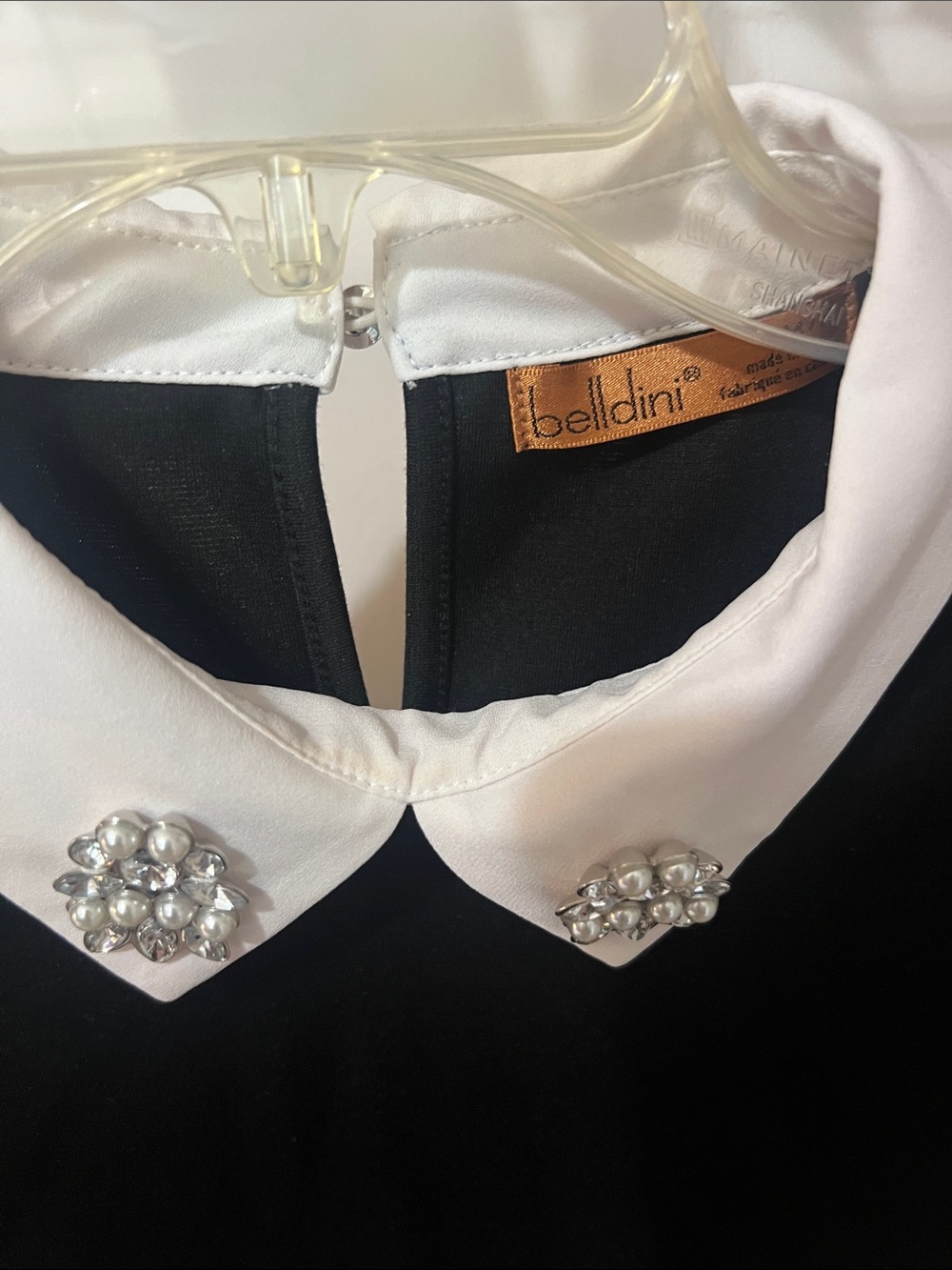 Belldini Black Short Sleeve Top with White Jewel-Embellished Collar - Picture 2 of 3